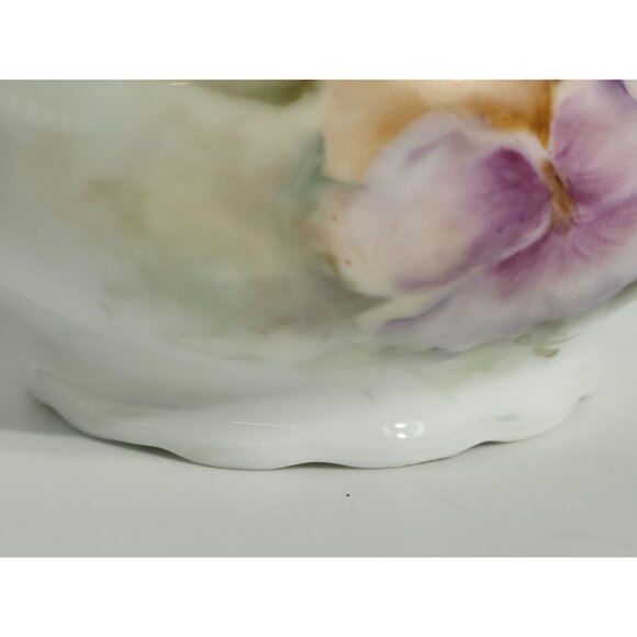 Antique Hand Painted Porcelain Sugar Bowl With Purple Lid & Floral Design - Picture 12 of 12